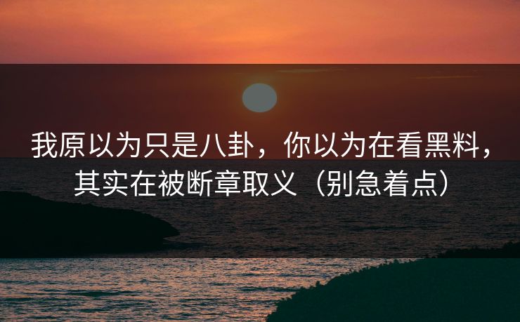 我原以为只是八卦，你以为在看黑料，其实在被断章取义（别急着点）